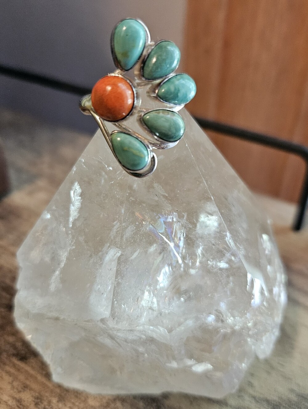Jay King DTR Sterling Silver Turquoise & Coral Fan Cluster Statement Ring